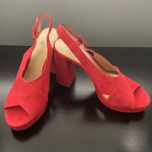 Women’s size 8 1/2 red suede shoes.